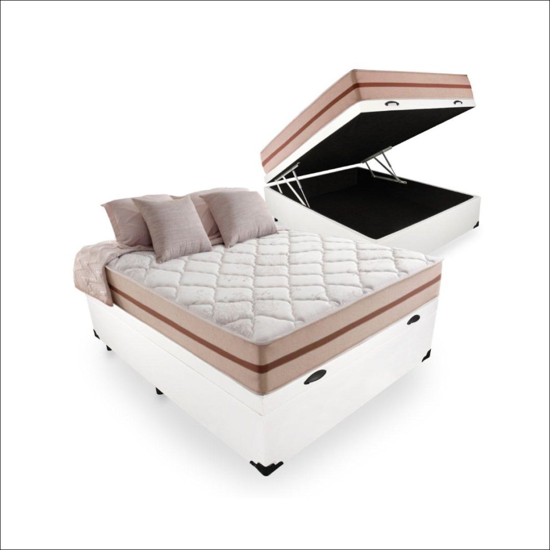 Cama Box Baú Viúva + Colchão de Molas Ensacadas Anjos Classic 128cm