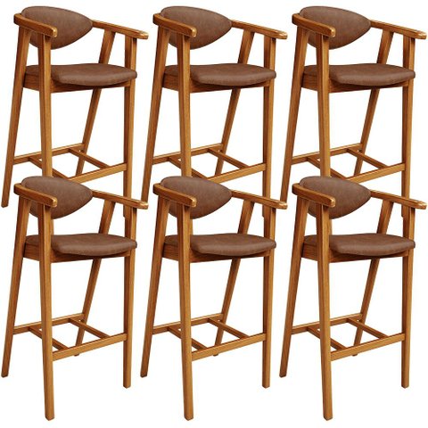 Kit 06 Banquetas Alta Cozinha Bancada Bar Sala de Jantar Fixa Cecília L02 Couríssimo Marrom - Lyam