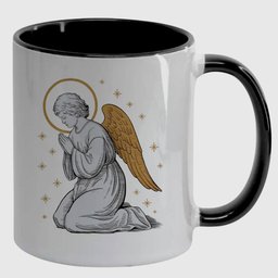 Caneca Branca com Interna Preta Y5 Anjo Oração Asas Douradas - 1