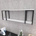 Ver imagem 1 de Prateleira Industrial Suspensa Estante Parede Nicho Branca Ferro e Madeira Suporte Pratileira