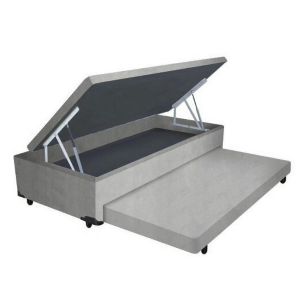 Cama Box Baú Solteiro com Auxiliar Espuma Suede Cinza 56x88x188 - 1