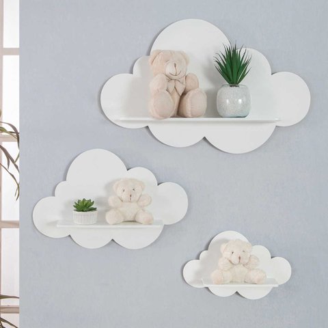 Decoração Infantil Prateleiras Nuvem Nicho 3 UN Quarto Branco INDÚSTRIA FENIX