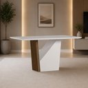 Ver imagem 1 de Mesa de Jantar Veneza 160x90 Tampo em MDF com Vidro Imbuia/Off White - New Ceval