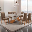 Ver imagem 1 de Mesa de Jantar Yasmin 180cm Tampo MDF Vidro Canto Copo com 6 Cadeiras Yasmin