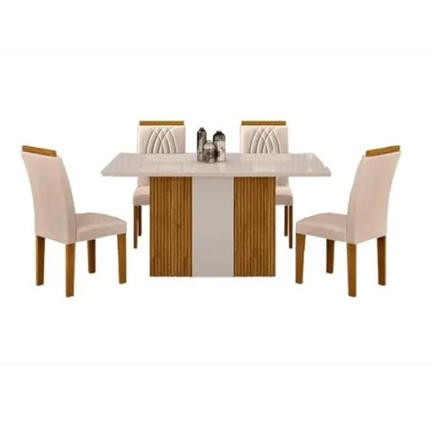 Mesa Doha 1,20 Decor/off Tampo Off C/vidro 4 Cadeiras Doha