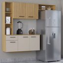 Ver imagem 1 de Cozinha Compacta 5 Portas 1 Gaveta Impressão Ripado Isis Yescasa Marrom/Damasco/Offwhite