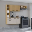 Ver imagem 6 de Cozinha Compacta 5 Portas 1 Gaveta Impressão Ripado Isis Yescasa Marrom/Damasco/Offwhite