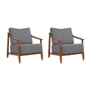 Kit 2 Poltronas Decorativa Vita Estofada Linho Cinza Chumbo - Mel