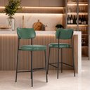 Ver imagem 4 de Kit 2 Banquetas Alta Sala de Jantar Lisa Pés Preto PU Verde m² - Monari Design