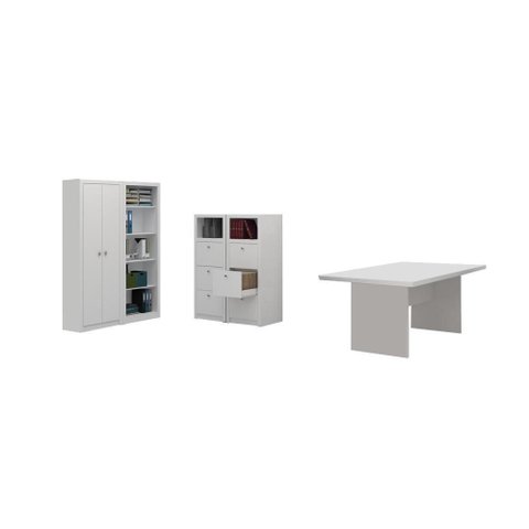 Escritório Completo com Mesa para Computador, Estante e Gaveteiro Branco - Fdecor