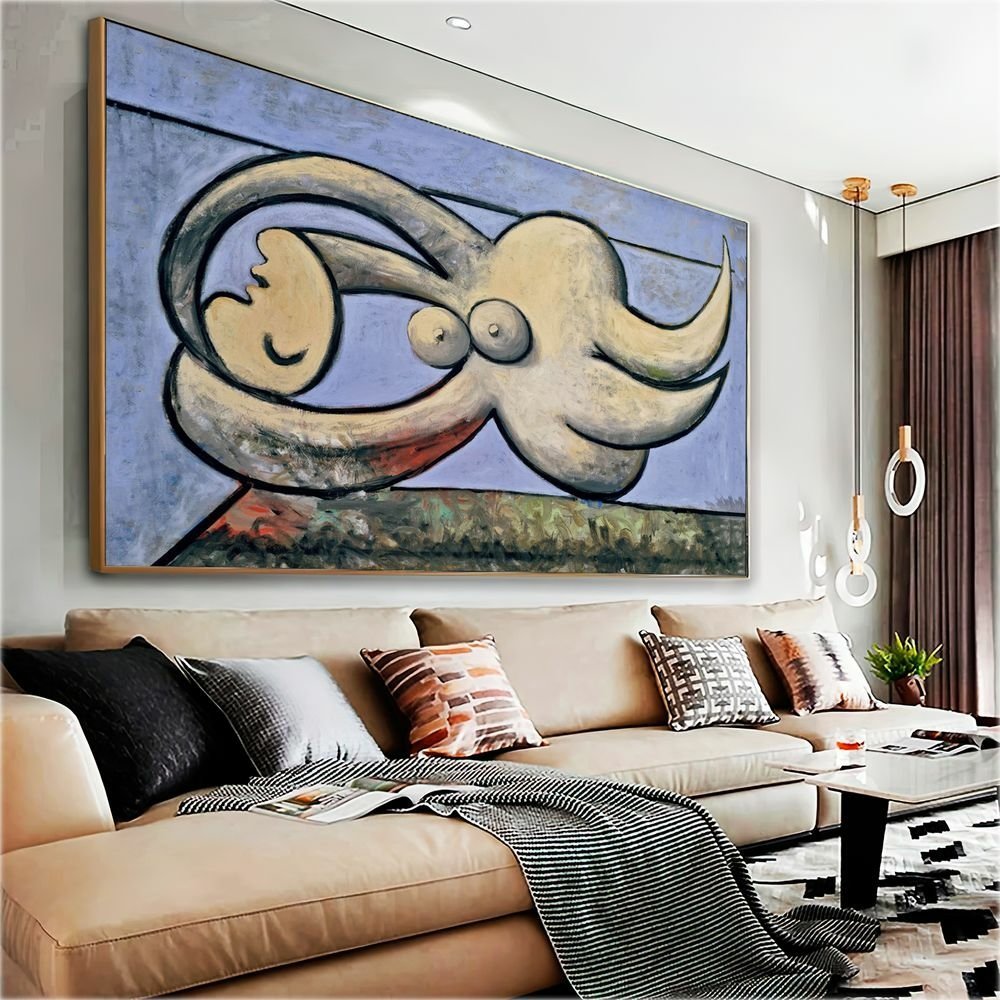 Quadro Decorativo Pablo Picasso Mulher Nua Reclinada:120x80 cm/DOURADA |  MadeiraMadeira