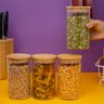 Kit 4 Potes de Vidro 600ml Tampa de Bambu Herméticos Redondos - Tüd - 6