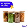 Kit 4 Potes de Vidro 600ml Tampa de Bambu Herméticos Redondos - Tüd - 3