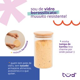 Kit 4 Potes de Vidro 600ml Tampa de Bambu Herméticos Redondos - Tüd - 4