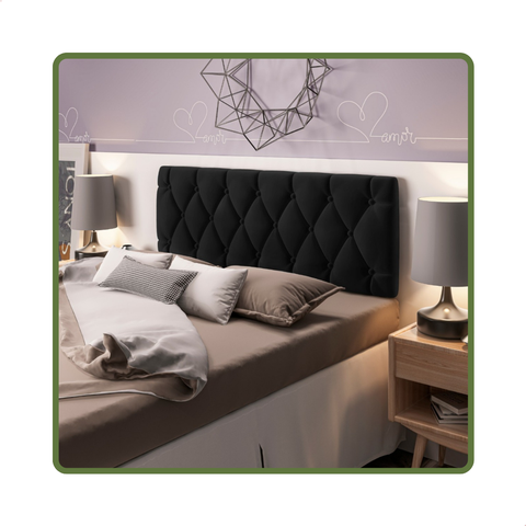 Cabeceira de Cama Queen Estofada Capitone Pari 1,60 X 55 Preto Suede