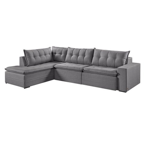 Sofá Retratil com Chaise Esquerda Titan 6 Lugares 3,16m Tecido Linho