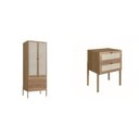 Ver imagem 3 de Conjunto Guarda-Roupa 2 Portas 2 Gavetas e Mesa de Cabeceira 2 Gavetas Palhinha Pé Madeira Marrom/Hanover