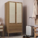 Ver imagem 1 de Conjunto Guarda-Roupa 2 Portas 2 Gavetas e Mesa de Cabeceira 2 Gavetas Palhinha Pé Madeira Marrom/Hanover