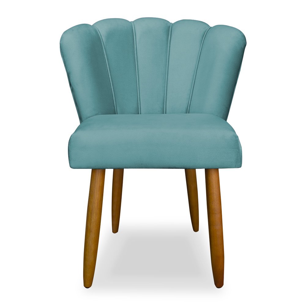 Cadeira Pétala para Penteadeira Escritório Pés Palito Veludo Azul Turquesa Wed Decor