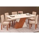 Ver imagem 1 de Conjunto: Mesa Sala Jantar Rubi Tampo Madeirado C/ Vidro Canto Reto 170x90cm e 6 Cadeiras Zoe Freijo