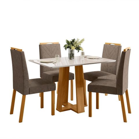 Conjunto Sala de Jantar Mesa Rubi 120x80 4 Cadeiras Anitta Ype/off White/suede Marrom