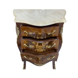 Cômoda Bombê com Marchetaria e Tampo em Mármore - 73x64x43cm - 3