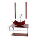 Ver imagem 1 de GABINETE DE VIDRO PARA BANHEIRO 60CM AC CUBA RETANGULAR CURVADA VERMELHO CEREJA FULL COM TORNEIRA CR