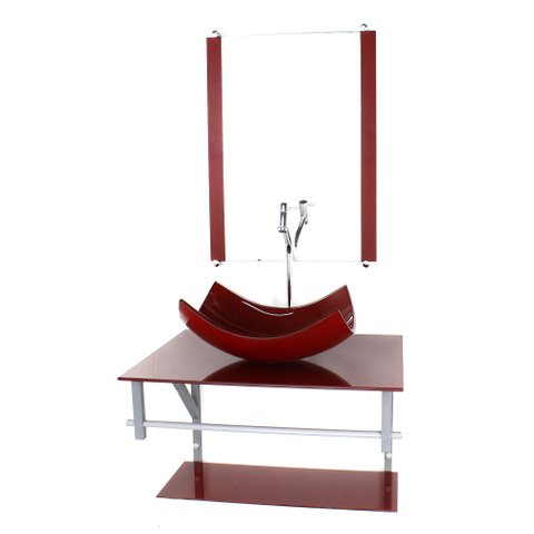 GABINETE DE VIDRO PARA BANHEIRO 60CM AC CUBA RETANGULAR CURVADA VERMELHO CEREJA FULL COM TORNEIRA CR
