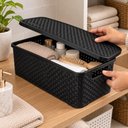 Ver imagem 2 de Caixa Organizadora Rattan 8L com Tampa Cesto Multiuso Roupas Brinquedos Porta Treco Cozinha Banheiro