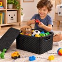 Ver imagem 4 de Caixa Organizadora Rattan 8L com Tampa Cesto Multiuso Roupas Brinquedos Porta Treco Cozinha Banheiro