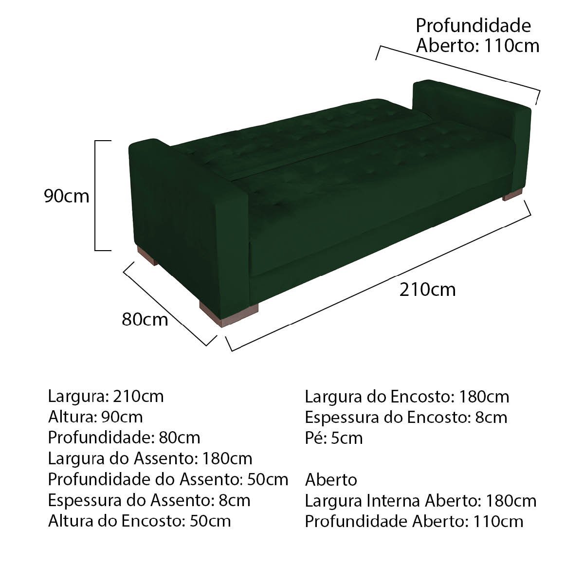 Sofá Cama 3 Lugares Jobim Suede - Doce Sonho Móveis SOFÁ CAMA SOFÁ 3 LUGARES Verde - 3