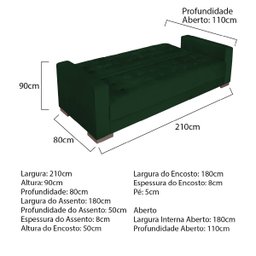 Sofá Cama 3 Lugares Jobim Suede - Doce Sonho Móveis SOFÁ CAMA SOFÁ 3 LUGARES Verde - 3