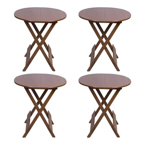Kit 4 Mesas Redondas Dobráveis em Madeira Maciça 70x70 Imbuia Ideal para Bares e Restaurantes