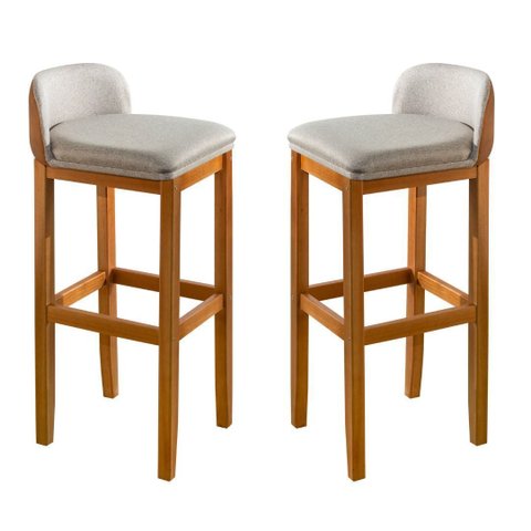 Kit 3 Banquetas Onix Eucalipto Maciço Design em Linho Corino