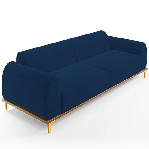 Sofá 03 Lugares Para Sala de Estar Kiev 210 cm D02 Veludo Azul Marinho C-304 - Lyam Decor