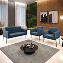 Ver imagem 2 de Sofá Namoradeira e 2 Poltronas Pé de Ferro Preto Marisa Suede Azul Marinho D03 - D'rossi