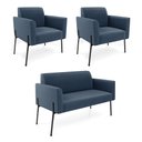 Ver imagem 1 de Sofá Namoradeira e 2 Poltronas Pé de Ferro Preto Marisa Suede Azul Marinho D03 - D'rossi