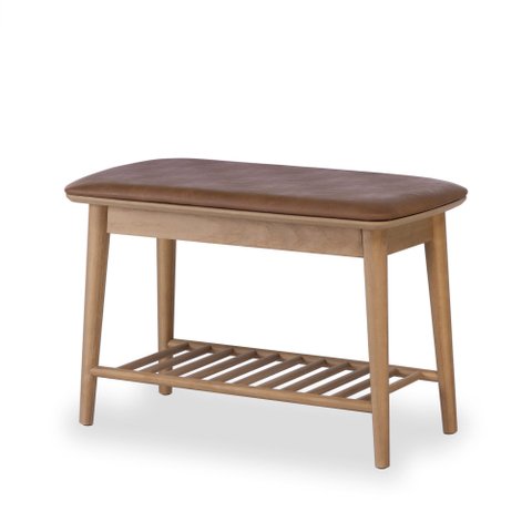 Banco Sapateira com Prateleira Ripada Liva 70 cm X 36 cm Tauari Courino Caramelo