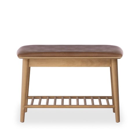 Banco Sapateira com Prateleira Ripada Liva 70 Cm X 36 Cm Tauari Courino Caramelo
