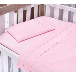 Jogo de Lençol Mini Berço Rosa 3pçs Percal 200 Fios