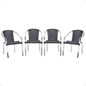 4 Cadeira Maresia Aluminio Polido Fibra Sintetica Tr. Simples - Preta