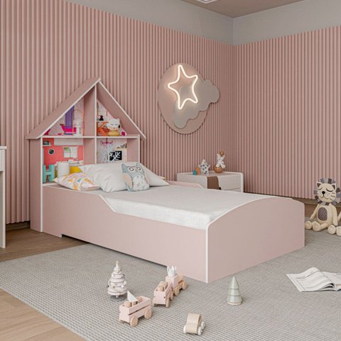 Cama Infantil Casinha 100% MDF Rosa Sonho - Gelius