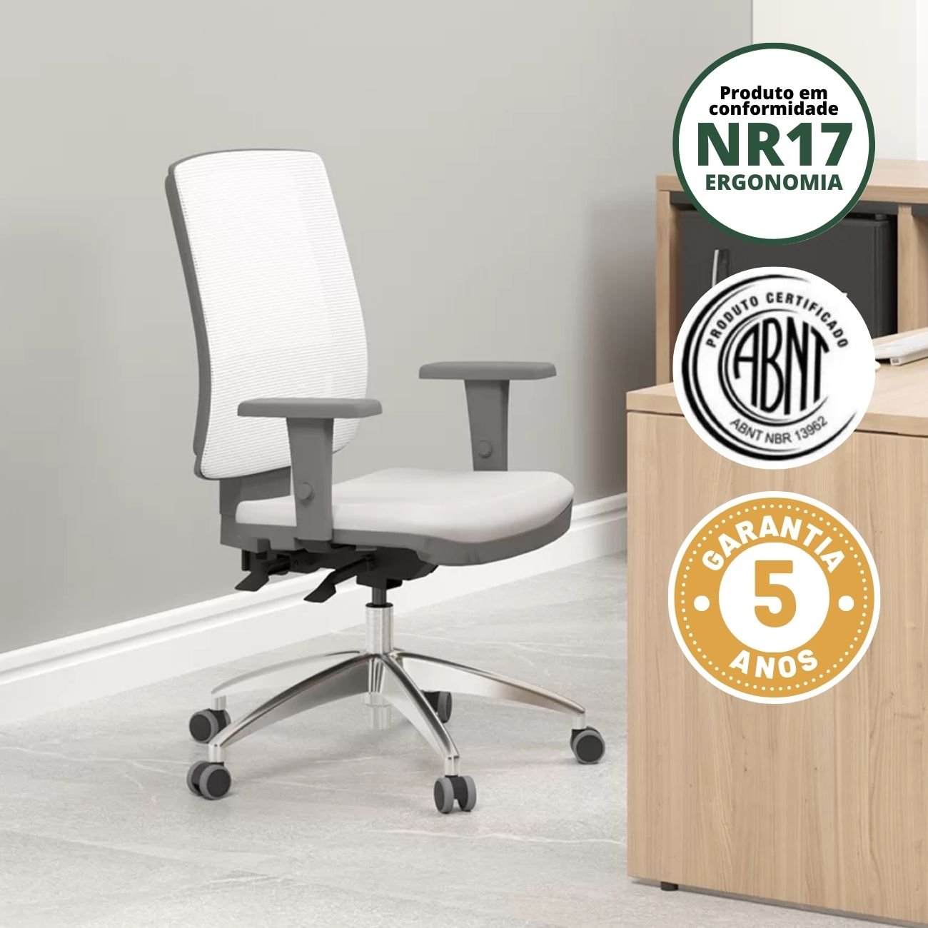 Cadeira de Escritório Presidente com Encosto Regulável Assento em Couro Ecológico Brizza NR17 Plaxmetal - 2