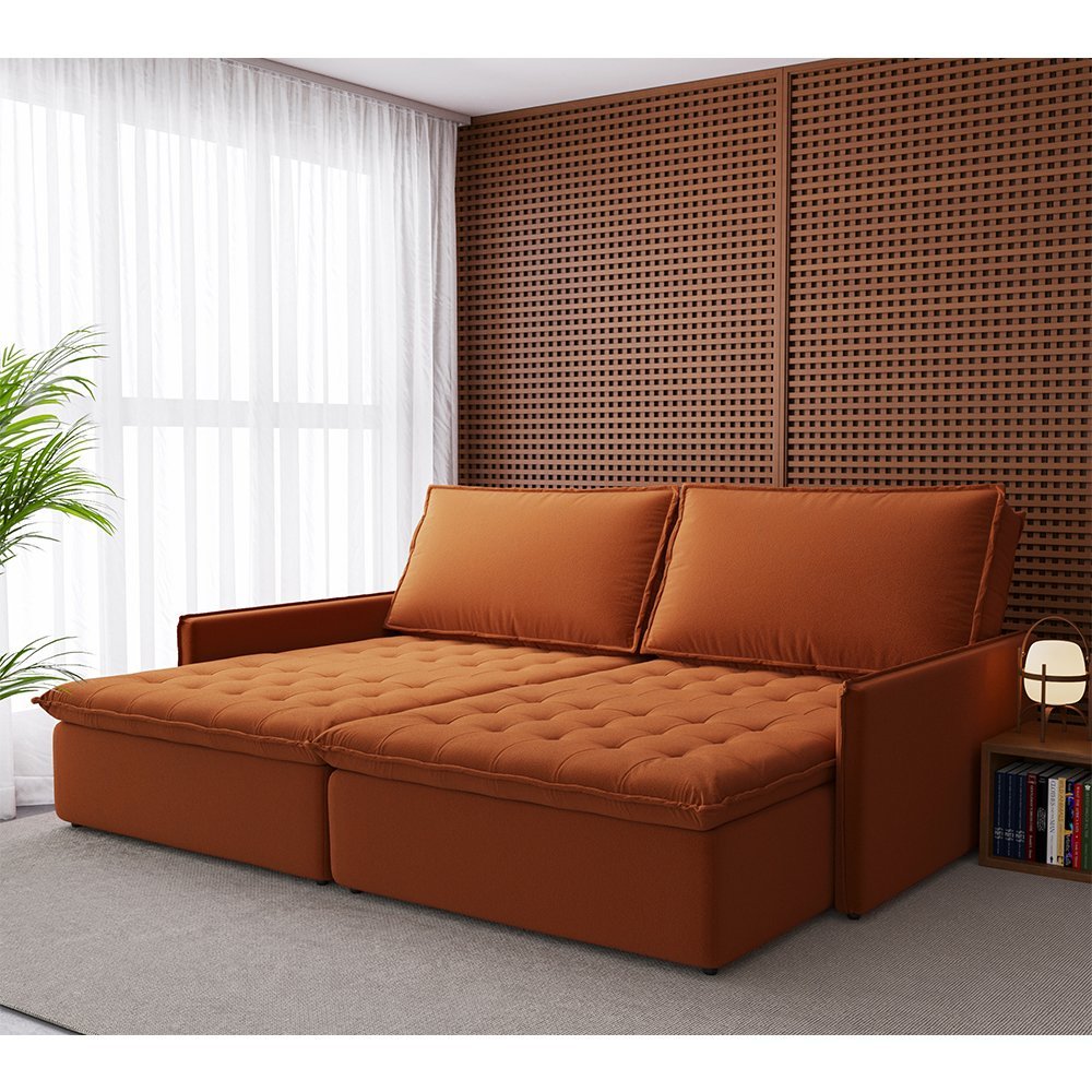 Sofá Cama Lisboa 4 Lugares Suede Terracota 212cm Abertura de 140cm ...