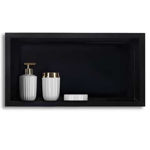 Nicho para Banheiro e Cozinha Parede Embutir 30x60 Liso Preto