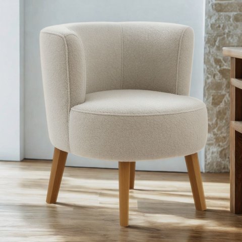 Poltrona Estofada Tecido Boucle Confortável para Sala de Espera Pés de Madeira Resistente Elegante