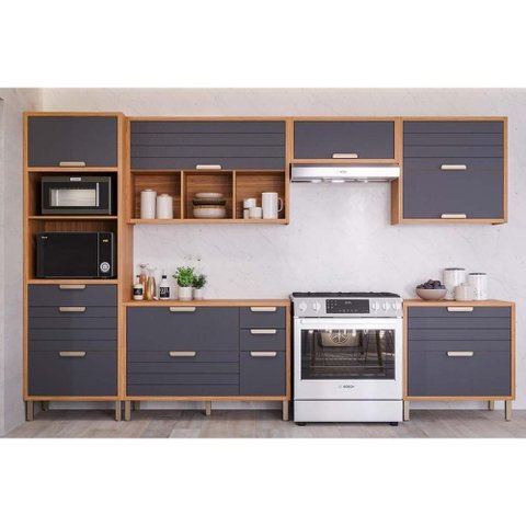 Cozinha Modulada Mgm Eloise 6 Peças (3aéreos+2balcões+1paneleiro) Cz023 Freijo/titanium-mgm