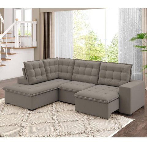 Sofá de Canto Retrátil e Reclinável 4 Lugares 310cm Multimóveis Cr45348 Bege