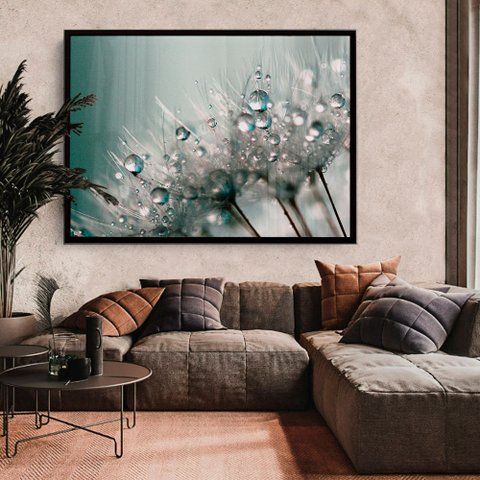 Quadro Decorativo Caixa Floral Dente de Leão Tacolado Moldura Caixa 3cm Madeira com Vidro 80 X 120cm