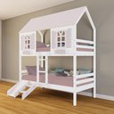 Ver imagem 1 de Beliche Casinha Bela Kit Escada/escorregador - Madeira Maciça Branco/rosa Housin